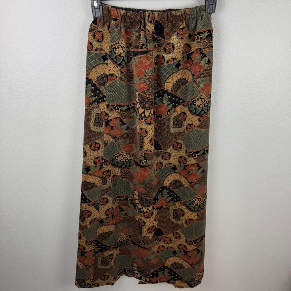 Boho Floral Patchwork Vintage Maxi Skirt - Olive and gold tones Women’s SZ Small